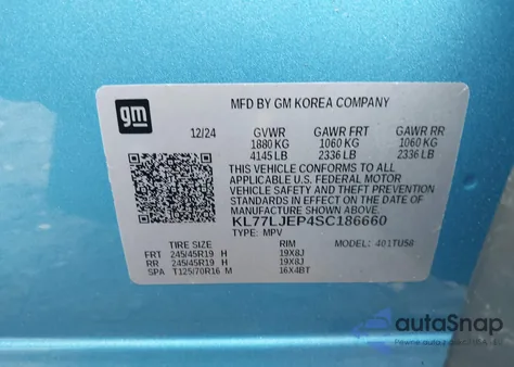 2025 Chevrolet Trax Fwd 2Rs z USA, uszkodzony, nr VIN KL77LJEP4SC186660